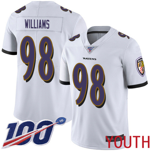 Baltimore Ravens Limited White Youth Brandon Williams Road Jersey NFL Football 98 100th Season Vapor Untouchable